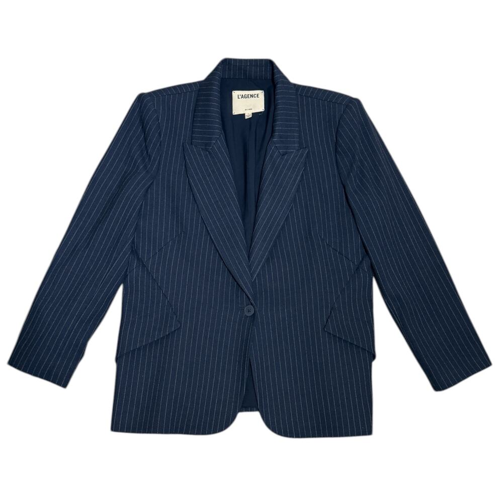 L'Agence Chamberlain Blue Pinstripe Blazer Single Button Tailored Fit Size‎ 12 - Picture 3 of 10
